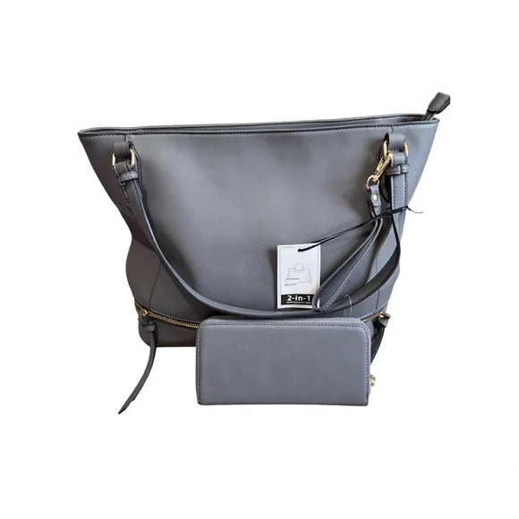 Elegant Gray Tote Bag with Wallet - Picture 4 of 15